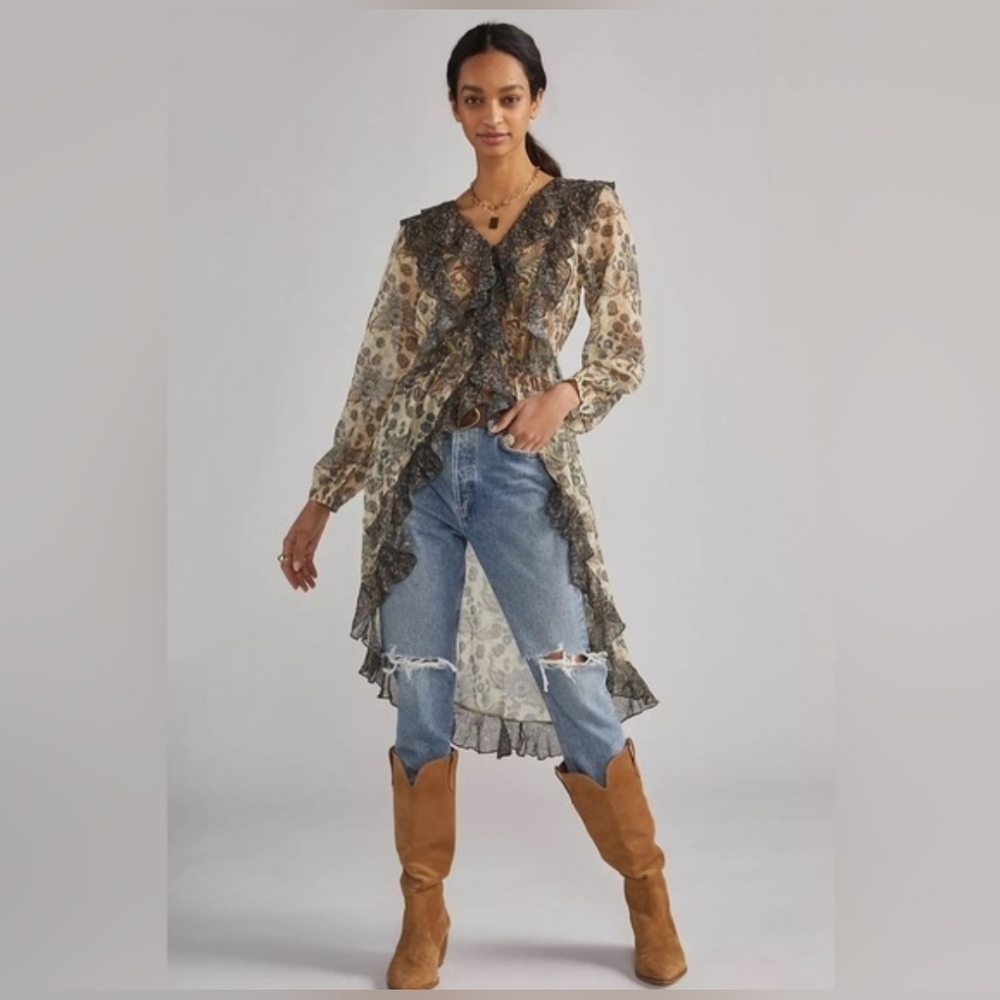 LetMeBe Floral Ruffle V-Neck Blouse - Picture 2 of 6